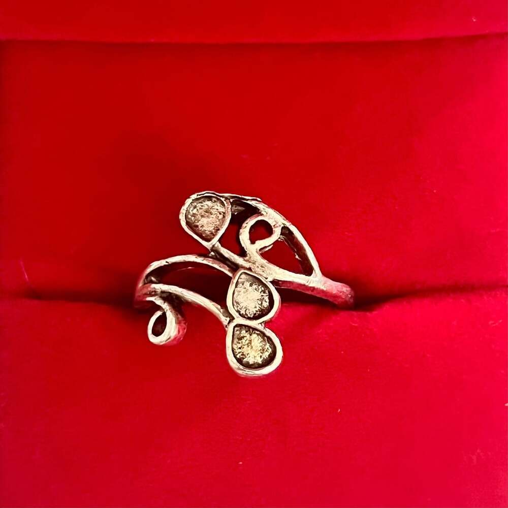 Vintage Organic Shape Cluster Titanium Steel Silver Statement Ring Size 6